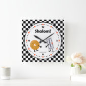 Bagel-und Frischkäse - Shalom - freundliche Quadratische Wanduhr (Zuhause)