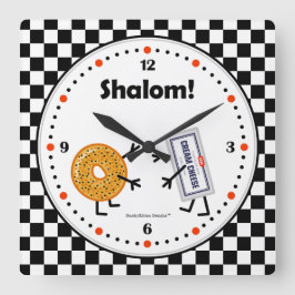 Bagel-und Frischkäse - Shalom - freundliche Quadratische Wanduhr