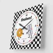 Bagel-und Frischkäse - Shalom - freundliche Quadratische Wanduhr (Winkel)