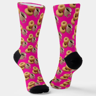 Bagels und Kaffee Fuchsia Rosa Hintergrund Socken