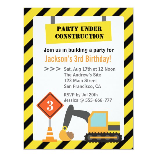 Bagger Bau Thema Kindergeburtstag Party Einladung Zazzle De