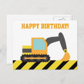 Bagger, Baufahrzeug, Happy Birthday Postkarte (Vorne/Hinten)