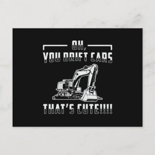 Bagger Drift Cars Süße Grabungsbauarbeiter Postkarte