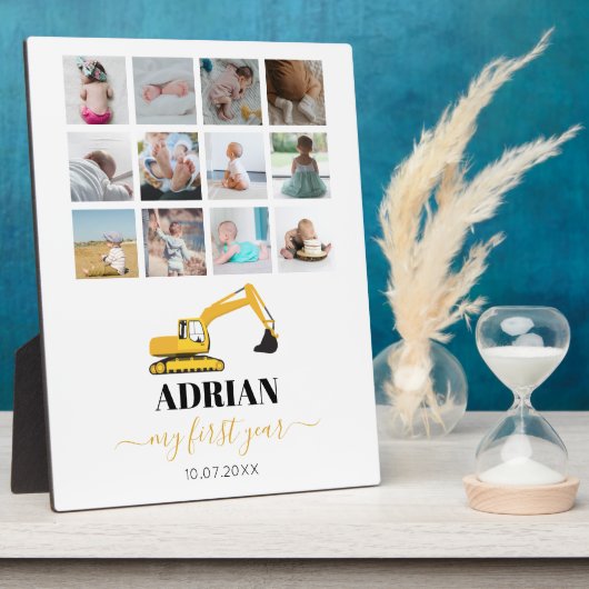 Bagger Truck Baby erstes Jahr Foto Collage Fotoplatte (Seite)