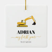 Bagger Truck Baby erstes Jahr Foto Collage Keramikornament (Rückseite)
