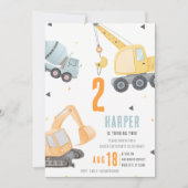 Bagger und Kipper 2. Geburtstag Einladung (Vorderseite)