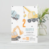 Bagger und Kipper 2. Geburtstag Einladung (Stehend Vorderseite)