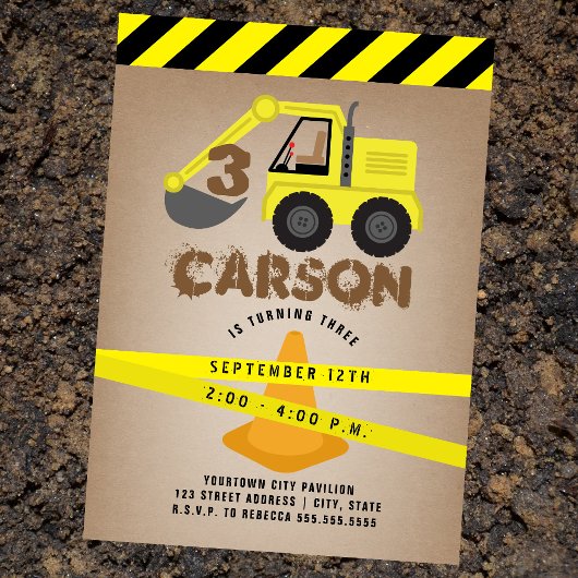 Baggerbau Kindergeburtstag Einladung