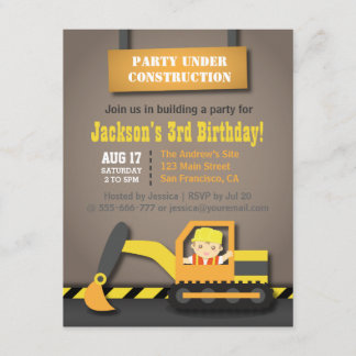 Baggerbau Thema Kindergeburtstag Party Einladung