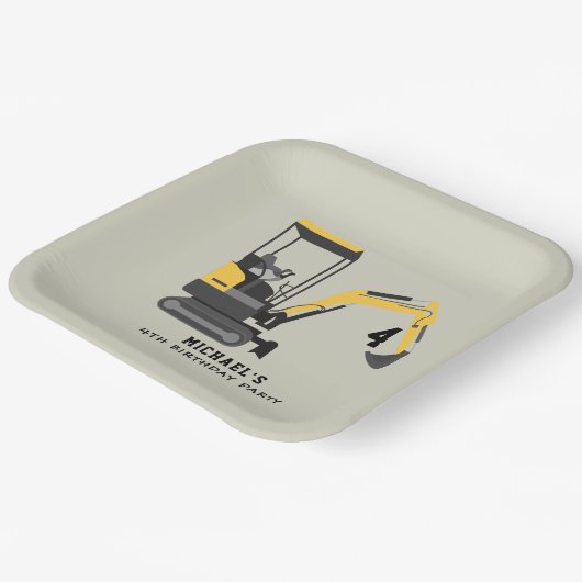 Baggerbauer jeden Geburtstag Pappteller (Gewinkelt)