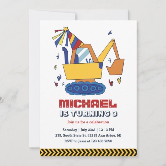 Baggerbauer Kinderwagen Geburtstag Einladung (Vorderseite)