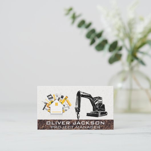 Baggerbaufahrzeug | Bohrer | Hardware Visitenkarte (Stehend Vorderseite)