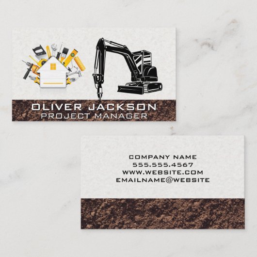 Baggerbaufahrzeug | Bohrer | Hardware Visitenkarte (Vorne/Hinten)