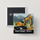 Baggerbaugerät-Digger Geburtstag Button (Vorne & Hinten)