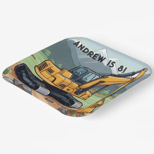 Baggerbaugerät-Digger Geburtstag Pappteller (Gewinkelt)