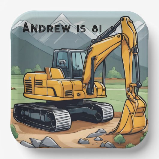 Baggerbaugerät-Digger Geburtstag Pappteller (Vorderseite)