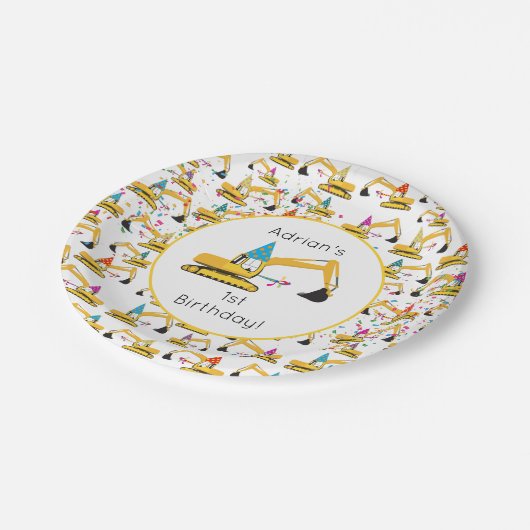 Baggerbauwagen Geburtstagspartei Pappteller (Schrägansicht)