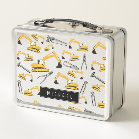 Baggerbauwagen und -werkzeuge Name Metall Brotdose (Rückseite)