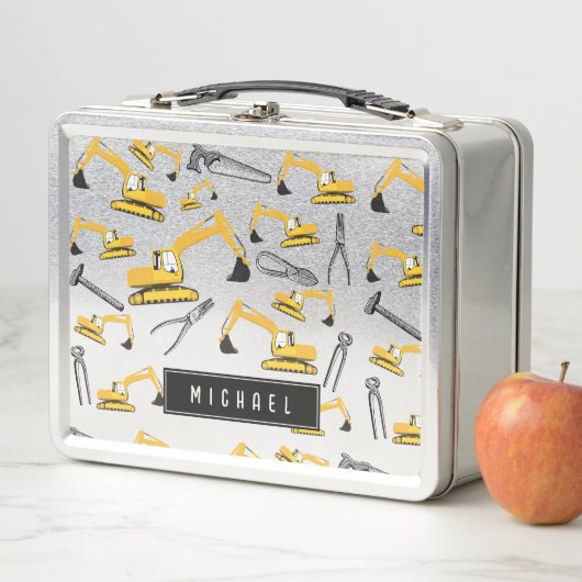 Baggerbauwagen und -werkzeuge Name Metall Brotdose (Beispiel)