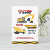 Baggerkranbauer Jungs zum Geburtstag Einladung (Stehend Vorderseite)