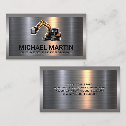 Baggerlogo | Metall Visitenkarte (Vorne/Hinten)