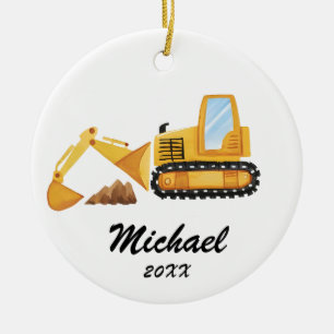 Baggerwagen für personalisierte Kinder Keramik Ornament