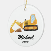 Baggerwagen für personalisierte Kinder Keramik Ornament (Links)