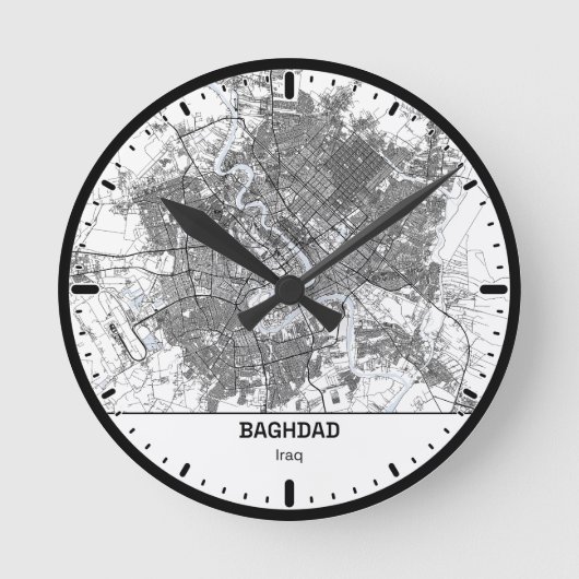 Baghdad Clock City Line Art Runde Wanduhr (Vorderseite)