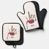 Bagpipe Cartoon Illustration Ofenhandschuh & Topflappen-Set (Vorderseite/Rückseite)
