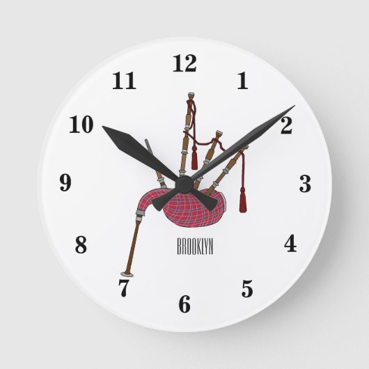 Bagpipe Cartoon Illustration Runde Wanduhr (Vorderseite)