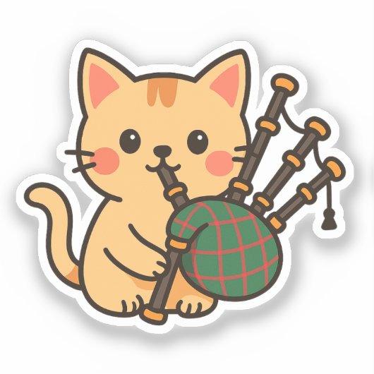 Bagpipe Cat Fun Design Aufkleber (Vorderseite)
