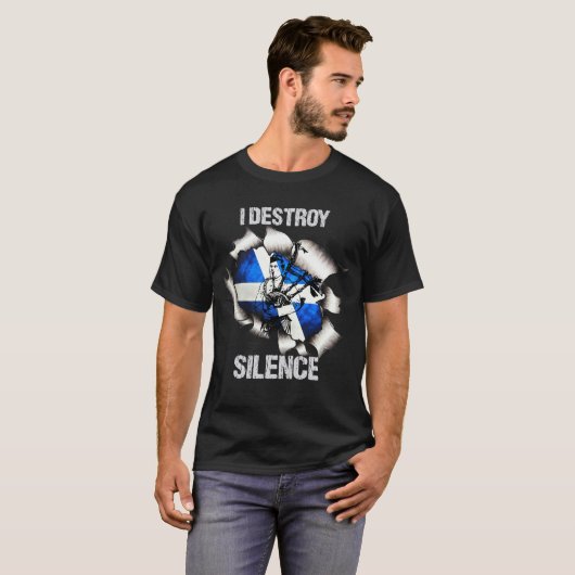Bagpipe I Destroy Silence BagPiper T-Shirt (Vorne ganz)