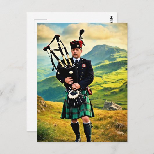 Bagpipe in Schottland, AI generiert, Postkarte (Vorne/Hinten)