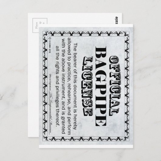 Bagpipe-Lizenz Postkarte (Vorne/Hinten)