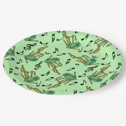 Bagpipe Musiknotens Pattern Pappteller (Schrägansicht)
