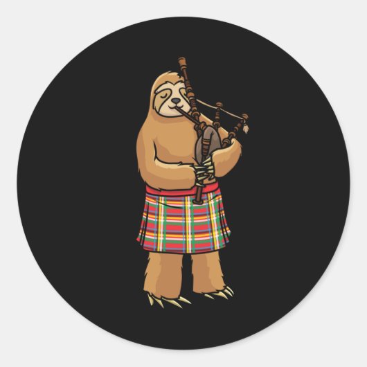 Bagpipe Scotland Sloth mit Beutel Pipes Runder Aufkleber (Vorderseite)