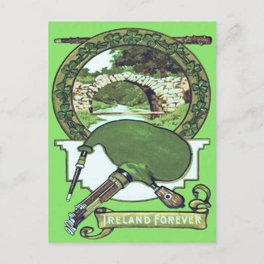 Bagpipe Shillelagh Kleeblatt Stone Bridge Postkarte (Vorderseite)