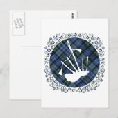 Bagpipe Silhouette auf Tartan Postkarte (Vorne/Hinten)