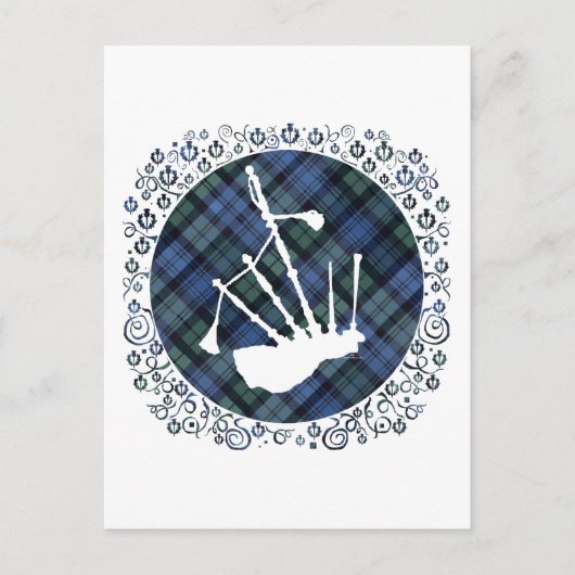 Bagpipe Silhouette auf Tartan Postkarte (Vorderseite)