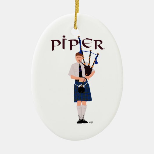 Bagpiper - Blue Kilt Keramik Ornament (Vorne)