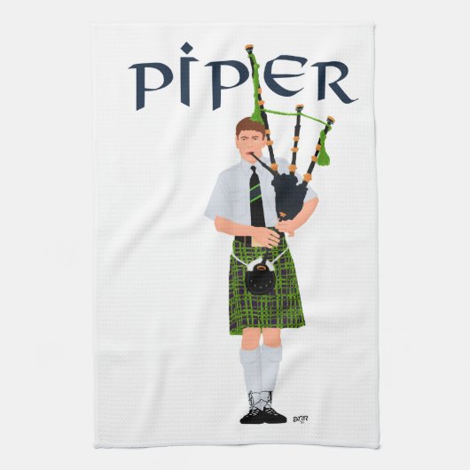 Bagpiper - Grüner Kilt Handtuch (Vertikal)