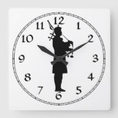 Bagpiper-Silhouette Quadratische Wanduhr (Vorderseite)