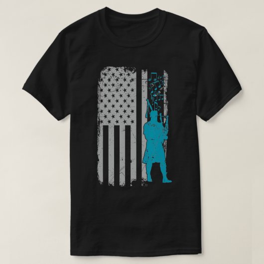 Bagpiper USA Flag Piper oder Honorarwächter Bagpip T-Shirt (Design vorne)