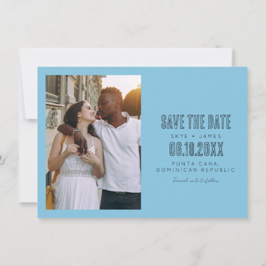 Bags-Hochzeit in Urlaubsort Save the Date packen (Rückseite)