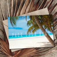 Bags-Hochzeit in Urlaubsort Save the Date packen