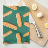 Baguette bread pattern on a green background geschirrtuch (Viertel Falte)