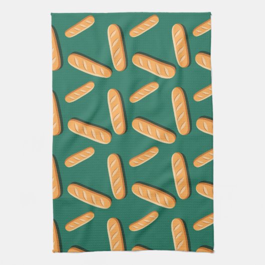 Baguette bread pattern on a green background geschirrtuch (Vertikal)