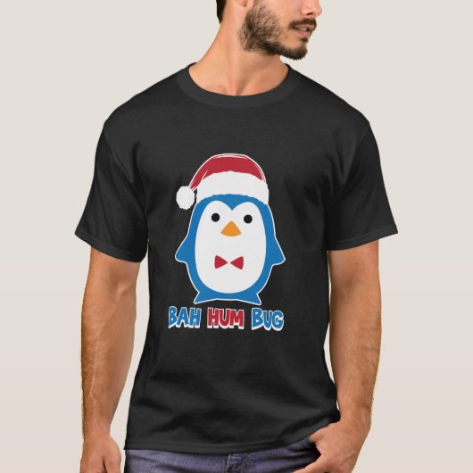 Bah Hum Bug Pinguin Weihnachtsmannmütze Anti Xmas  T-Shirt (Vorderseite)
