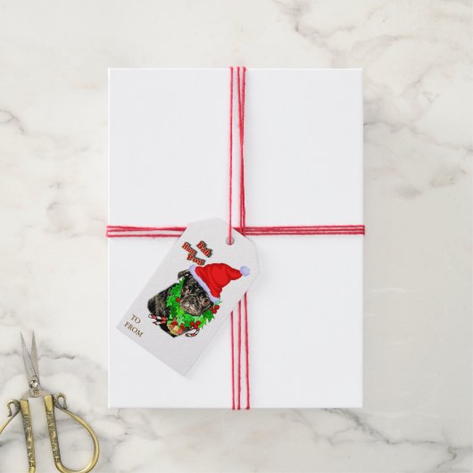 Bah Hum Mops Weihnachten Geschenkanhänger (Mit Garn)