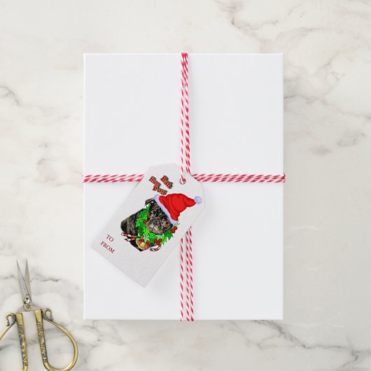 Bah Hum Mops Weihnachten Geschenkanhänger (Mit Garn)
